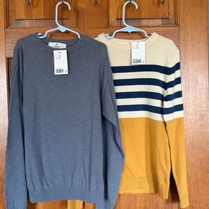 NWT H&M sweaters - loose knit gray, jacquard knit cream/blue/gold striped Med